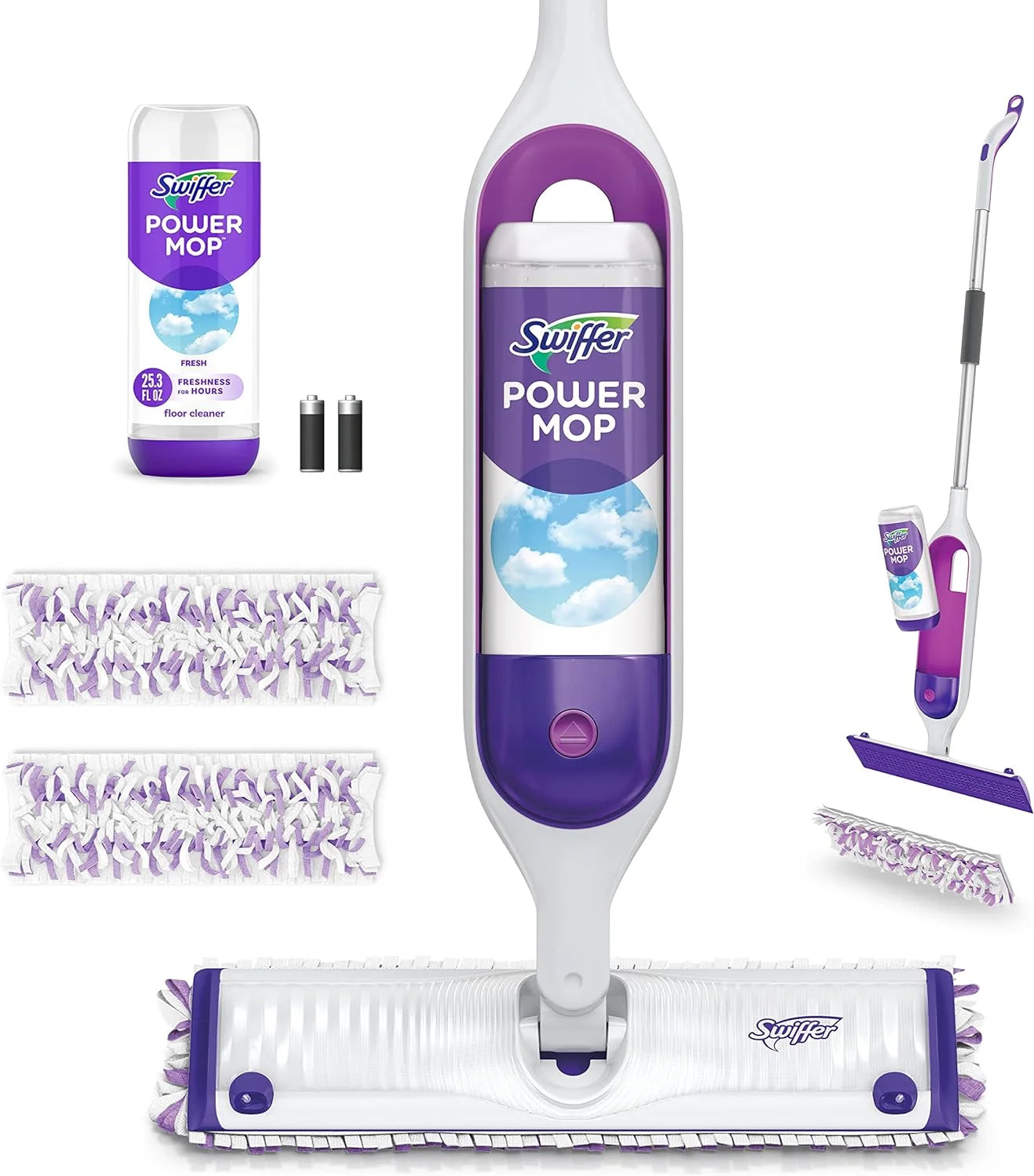 Swiffer Powermop Multi-Surface Mop Kit for Floor Cleaning, Fresh Scent, Mopping Kit Includes Powermop, 2 Mopping Pad Refills, 1 Floor Cleaning Solution with Fresh Scent and 2 Batteries