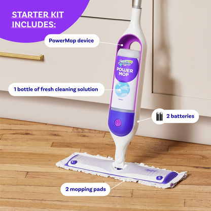 Swiffer PowerMop Multi-Surface Mop Kit for Floor Cleaning, Includes PowerMop, 2 Mopping Pad Refills, 1 Cleaning Solution with Fresh Scent and Batterie