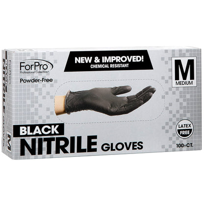 ForPro Disposable Nitrile Gloves, Powder-Free, Latex-Free, Chemical & Food Safe, Non-Sterile, 4 Mil, Black, Large, 100-Count