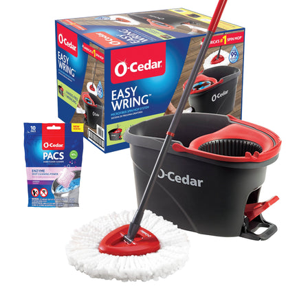 O-Cedar EasyWring Microfiber Spin Mop & Bucket Floor Cleaning System + 2 Extra Refills, Red/Gray