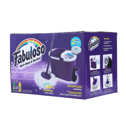 Fabuloso Spin Mop & Bucket with Hands-Free Wringing, Adjustable Mop Pole & Machine Washable Microfiber Head - Purple