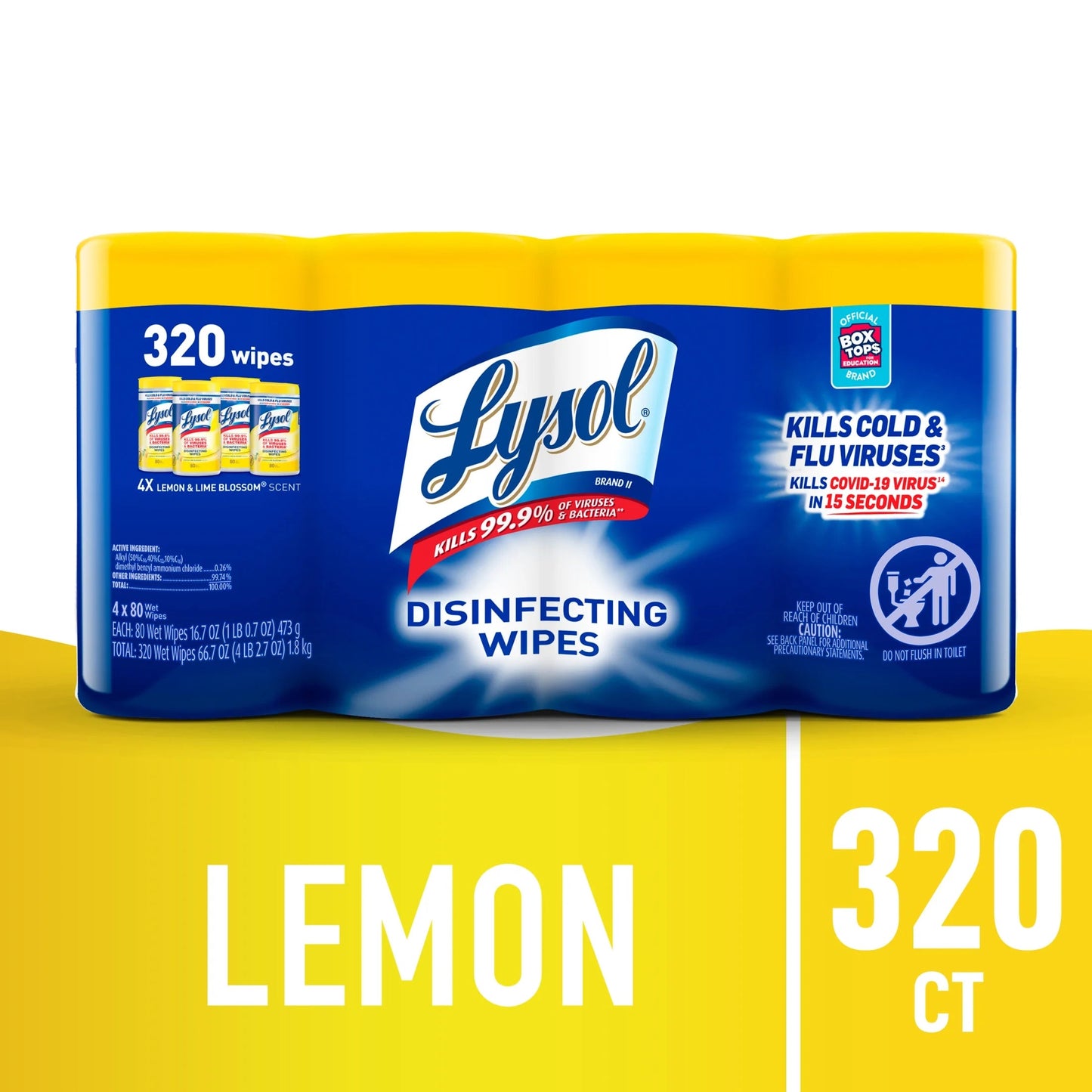 Lysol® Disinfectant Wipes Bundle, Multi-Surface Antibacterial Cleaning Wipes, Lemon and Lime Blossom, 80 Count Each(Pack of 4)