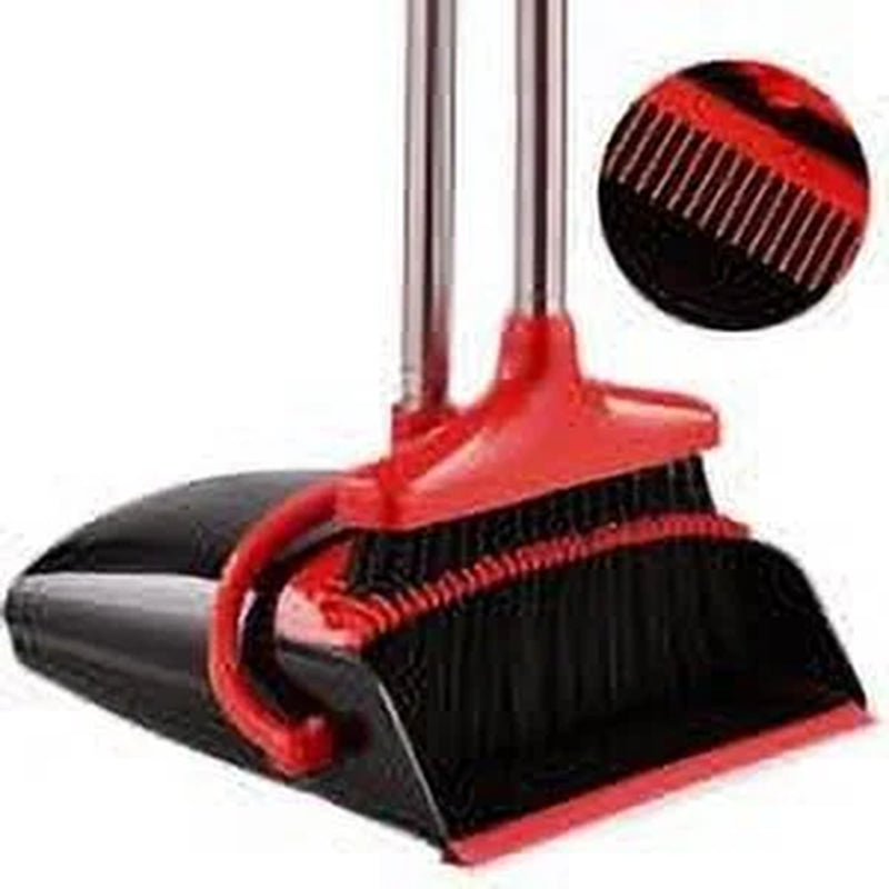 Happylost Broom with Dustpan Combo Set, 54" Indoor or Outdoor Broom and Dustpan Set Long Handle for Home and Kitchen Floor Cleaning, Black & Red