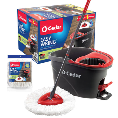 O-Cedar EasyWring Microfiber Spin Mop & Bucket Floor Cleaning System + 2 Extra Refills, Red/Gray