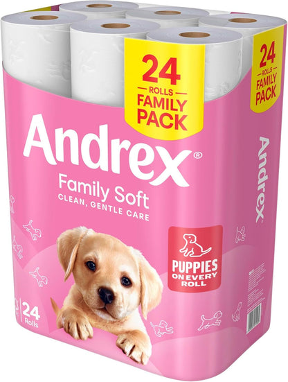 Andrex Family Soft Toilet Paper 24 Rolls (Previously Andrex Gentle Clean) Gentle on Your Family’S Skin– Pack of 24 Toilet Rolls, FSC Certified