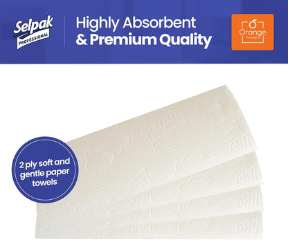 Selpak Professional Z Fold Paper Towels, 2Ply Paper Hand Towels Disposable 12X200, (Total 2400), Absorbent White Paper Towel Ideal for Individuals/Businesses, Paper Hand Towels for Dispenser