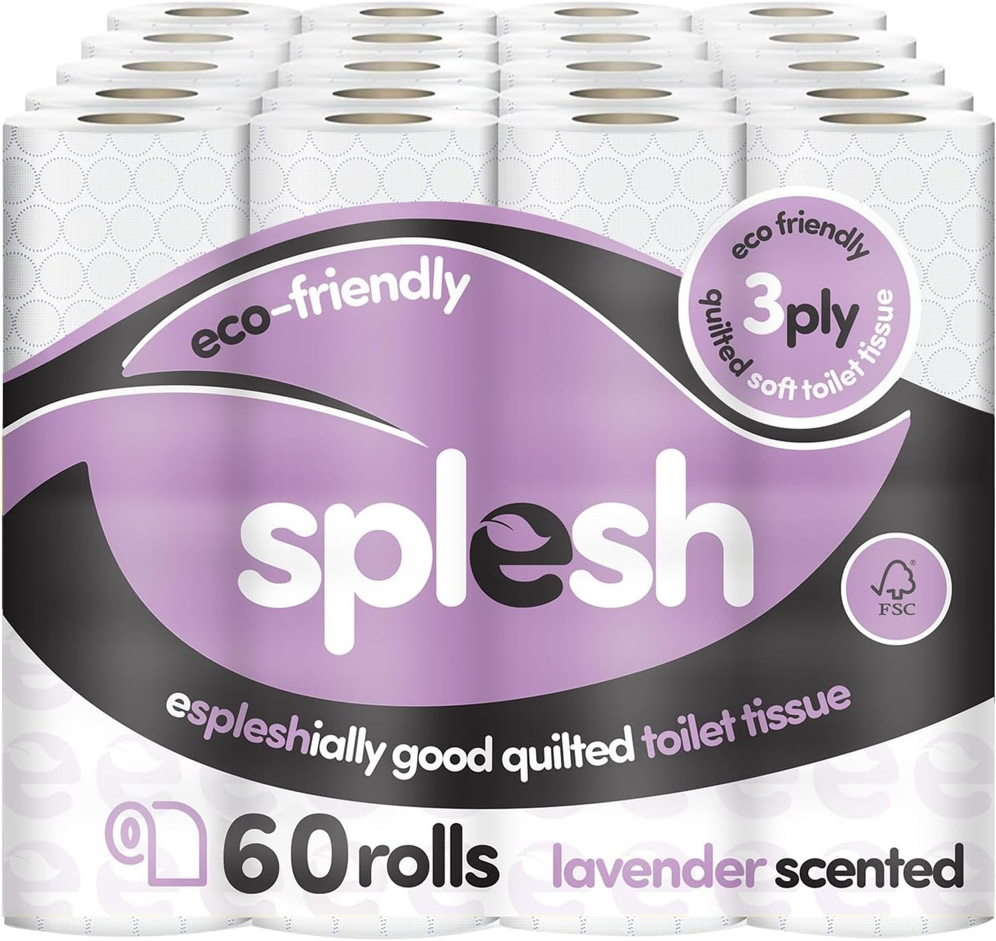 Splesh by Cusheen 3-Ply Toilet Roll-Lavender Fragrance 72 Pack Soft, Quilted Bulk Toilet Tissue & Loo Rolls- Eco-Friendly Sustainably Crafted in the UK