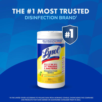 Lysol® Disinfectant Wipes Bundle, Multi-Surface Antibacterial Cleaning Wipes, Lemon and Lime Blossom, 80 Count Each(Pack of 4)