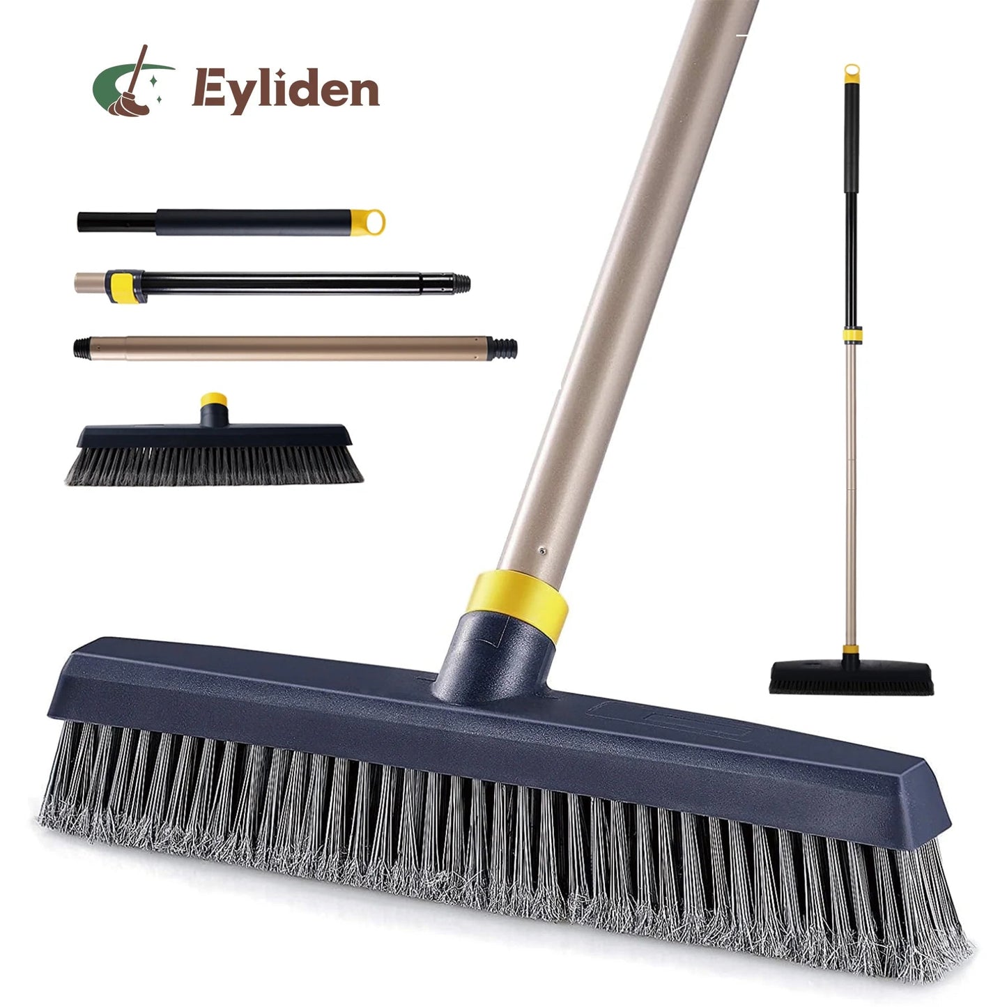 Eyliden Push Broom Brush Stiff Bristles 54In Long Adjustable Handle for Outdoor