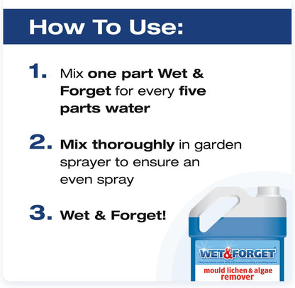 Wet & Forget Mould, Lichen & Algae Remover, Outdoor Cleaning Solution, Black Mould Remover, Bleach Free, 5 Litre