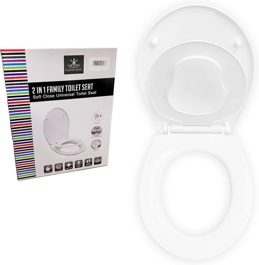 KARAN KING - Convenient Quick-Release Family Toilet Seat for Easy Cleaning and Potty Training - Adjustable 360 Degree Hinges for Adult and Kid-Friendly Use - Kid-Friendly Toilet Seat, Easy Fit