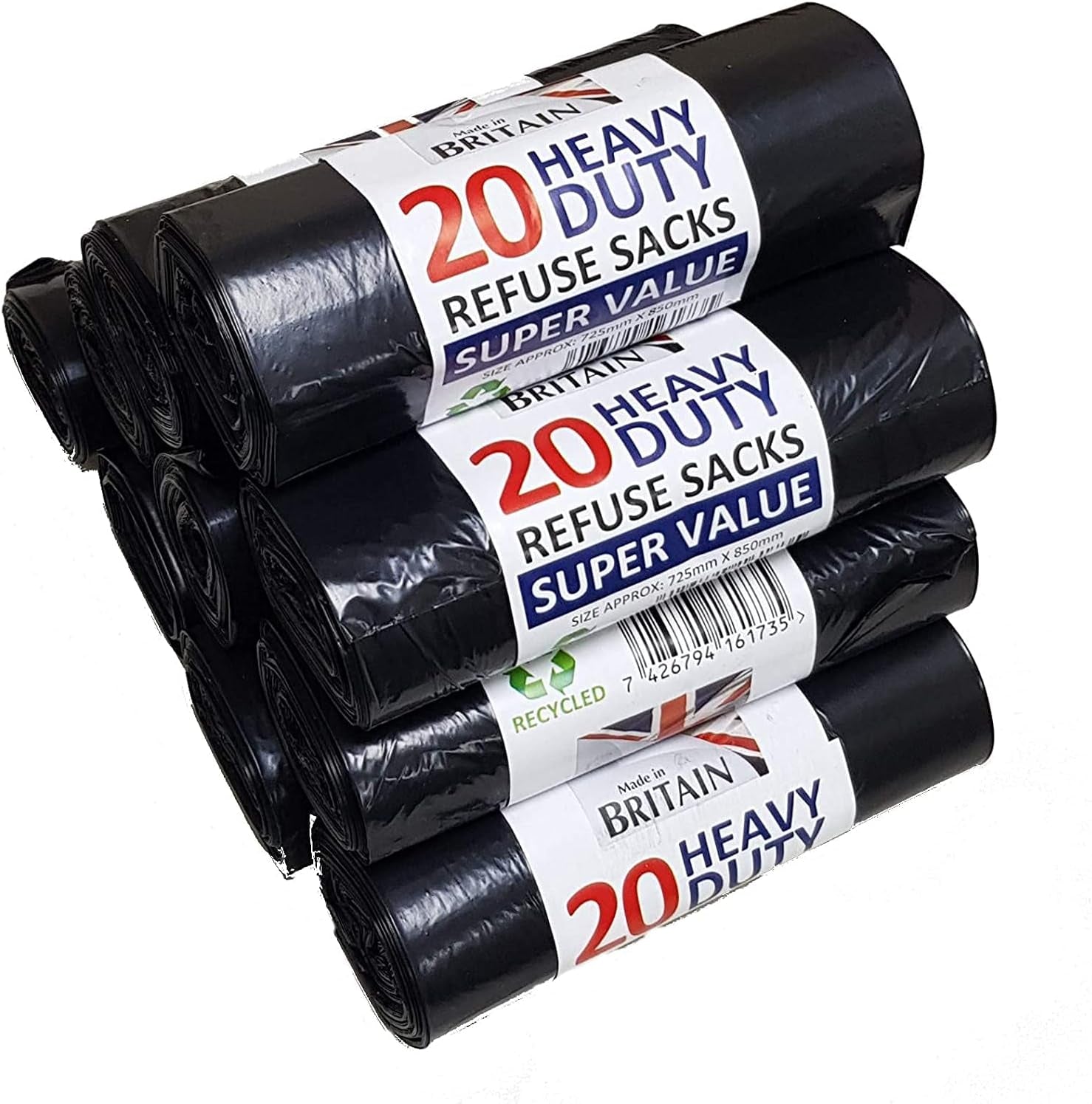 200 Heavy Duty Black Bin Liners Refuse Sacks Bin Bag Rolls - Made in Britain