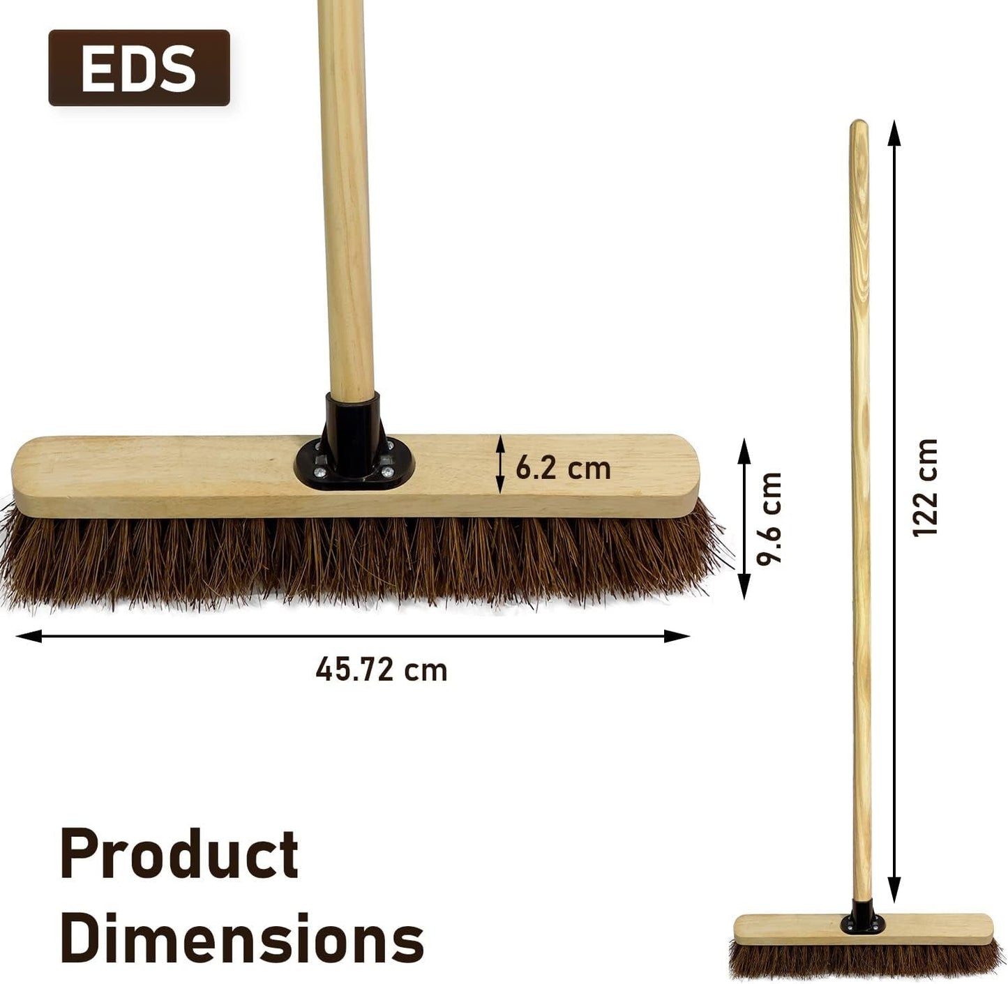 18” Stiff Broom Outdoor Heavy Duty with Wooden Handle Natural Bassine Hard Bristle Yard Brush Factory Warehouse Floors Commercial and Industrial Broom Strong Wooden Brush (Pack of 1)