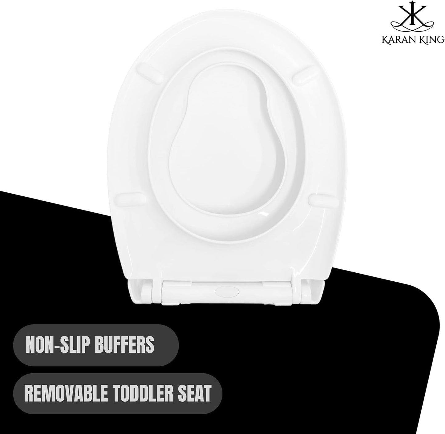 KARAN KING - Convenient Quick-Release Family Toilet Seat for Easy Cleaning and Potty Training - Adjustable 360 Degree Hinges for Adult and Kid-Friendly Use - Kid-Friendly Toilet Seat, Easy Fit