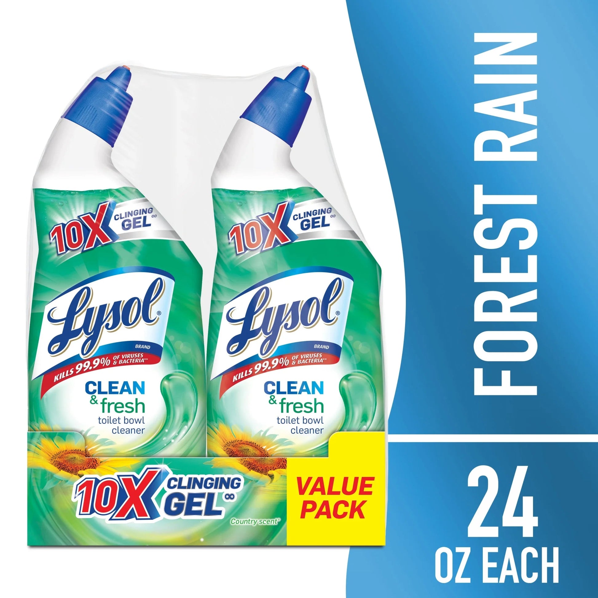 Lysol® Toilet Bowl Cleaner Gel, for Cleaning and Disinfecting, Stain Removal, Forest Rain Scent, 24Oz (Pack of 2)