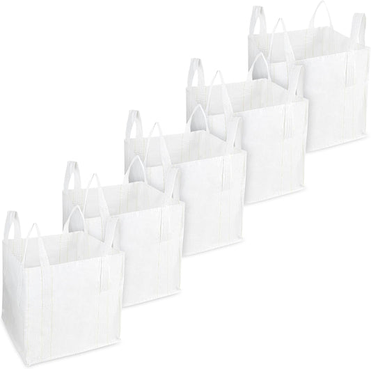 Deco Express Commercial Waste Bags 500L Heavy Duty Industrial Fabric FIBC Builders Bags with Handles, 1 or 1.5 Tonnes, White, 80 X 80 X 80 Cm (White 1T - 5 Pack)