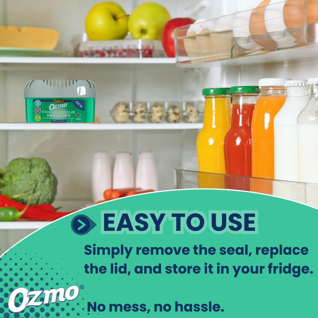 Ozmo 2 in Fridge Odour Absorber 200G | Lasts 12 Weeks | Neutralises Odours & Protects Flavours | Safe Temperature Indicator