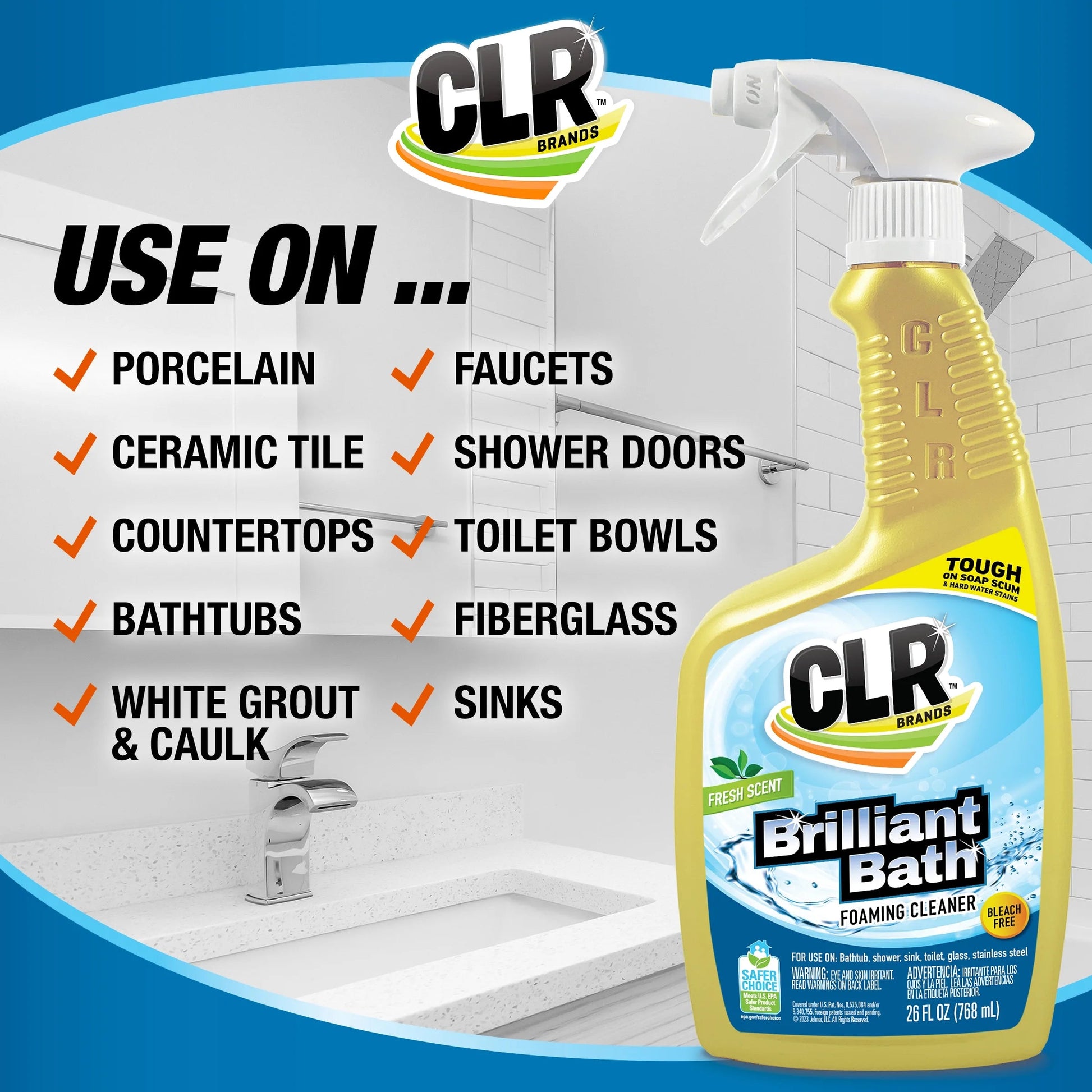 CLR Bath & Kitchen Multi-Surface Cleaner, Enhanced Formula Fresh Scent, 26 Oz