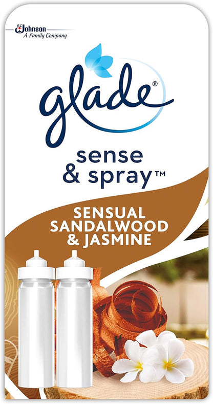 Glade Sense & Spray Air Freshener Refill, Motion Activated Automatic Room Spray and Odour Eliminator for Home, Sandalwood & Jasmine, Duo Pack (2 X 18Ml)