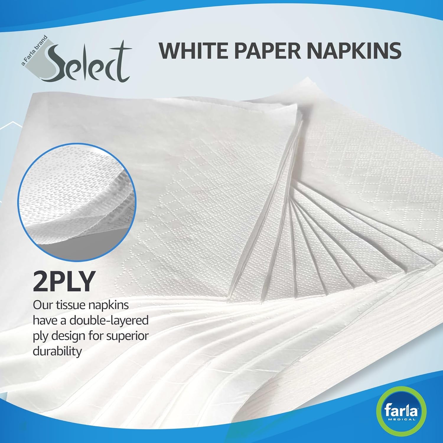 Select White Paper Napkins - Pack of 100 2-Ply Disposable Table Napkins - Soft and Strong Paper Serviettes for All Occasions - Everyday Tissues for Cleaning Spills Wiping Surfaces Personal Hygiene