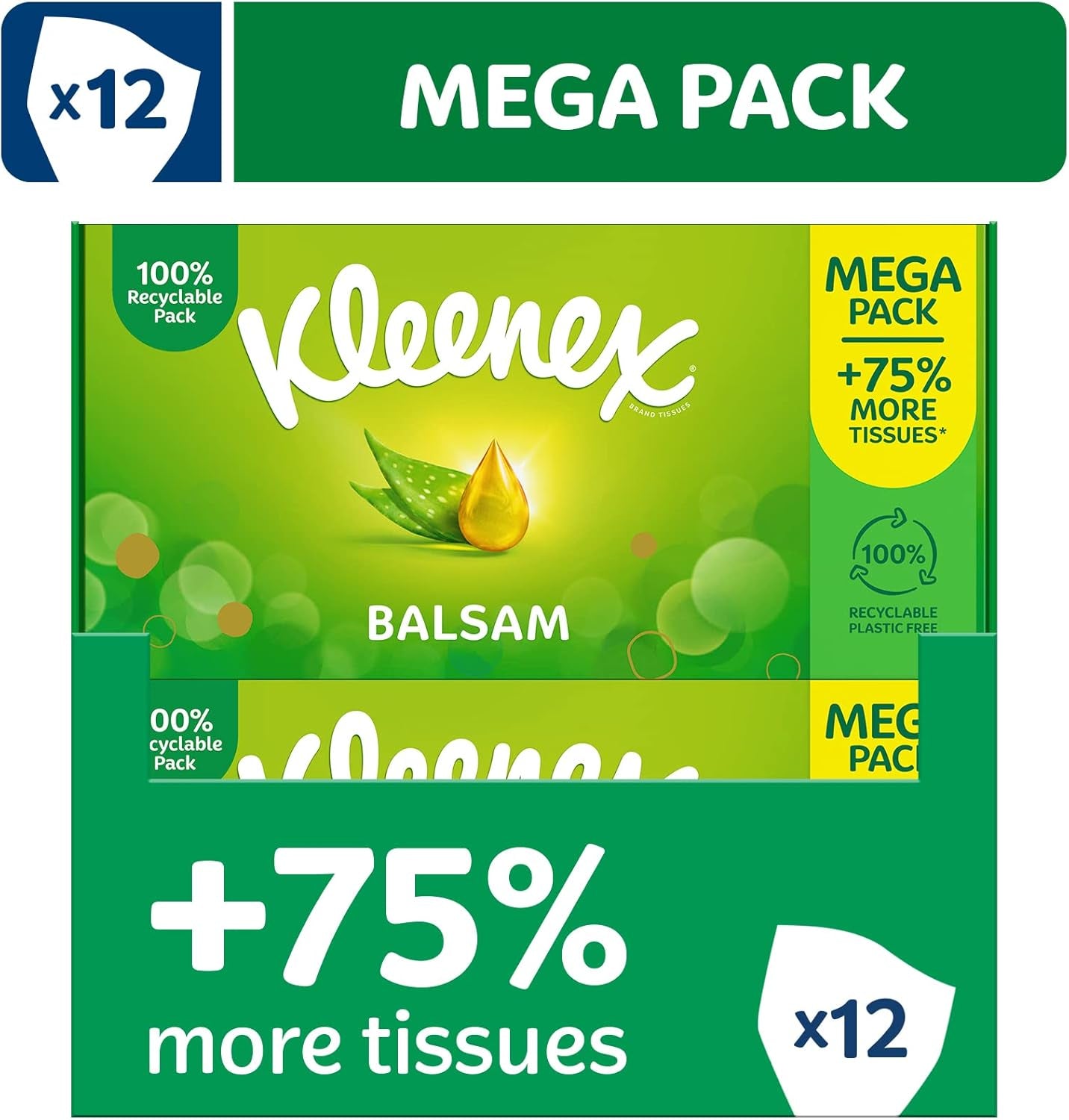 Kleenex Original Tissues, Mega Pack – 1,344 Sheets (12 Boxes X 112 Sheets) - Always Soft and Strong for Everyday Use - Now 75% More Tissues in a Box