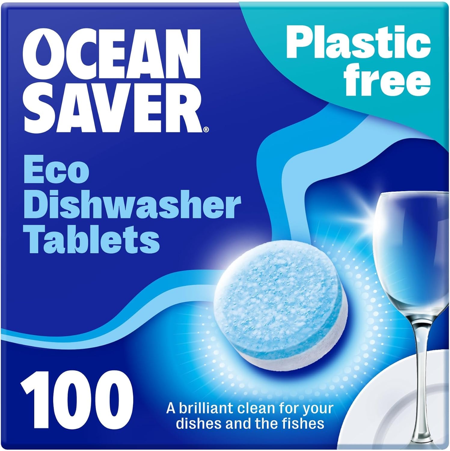 Oceansaver Eco-Friendly Dishwasher Tablets - Pack of 100 | Non-Toxic & Plastic-Free Dish Washing Tablets for Sustainable Cleaning | All in One Plant-Based Dishwasher Salt & Rinse Aid for Tough Stains