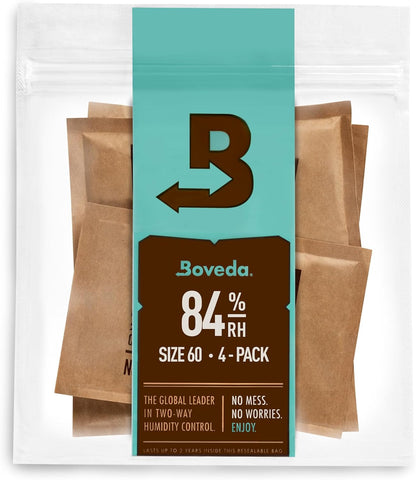 Boveda 72% Two-Way Humidity Control Packs for Wood Containers – Size 60 – 4 Pack – Moisture Absorbers – Humidifier Packs – Hydration Packets in Resealable Bag