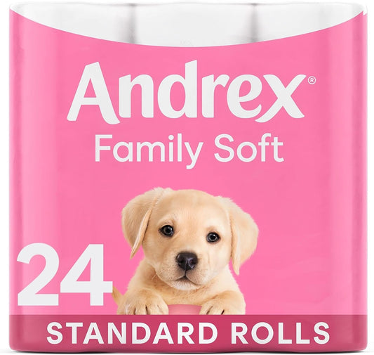 Andrex Family Soft Toilet Paper 24 Rolls (Previously Andrex Gentle Clean) Gentle on Your Family’S Skin– Pack of 24 Toilet Rolls, FSC Certified