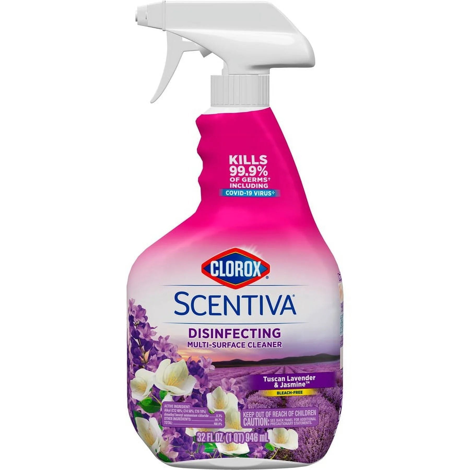 Clorox Scentiva Multi-Surface Cleaner Spray - Spray - 32 Fl Oz (1 Quart) - Tuscan Lavender & Jasmine Scent - 1 Each - Clear | Bundle of 2 Each