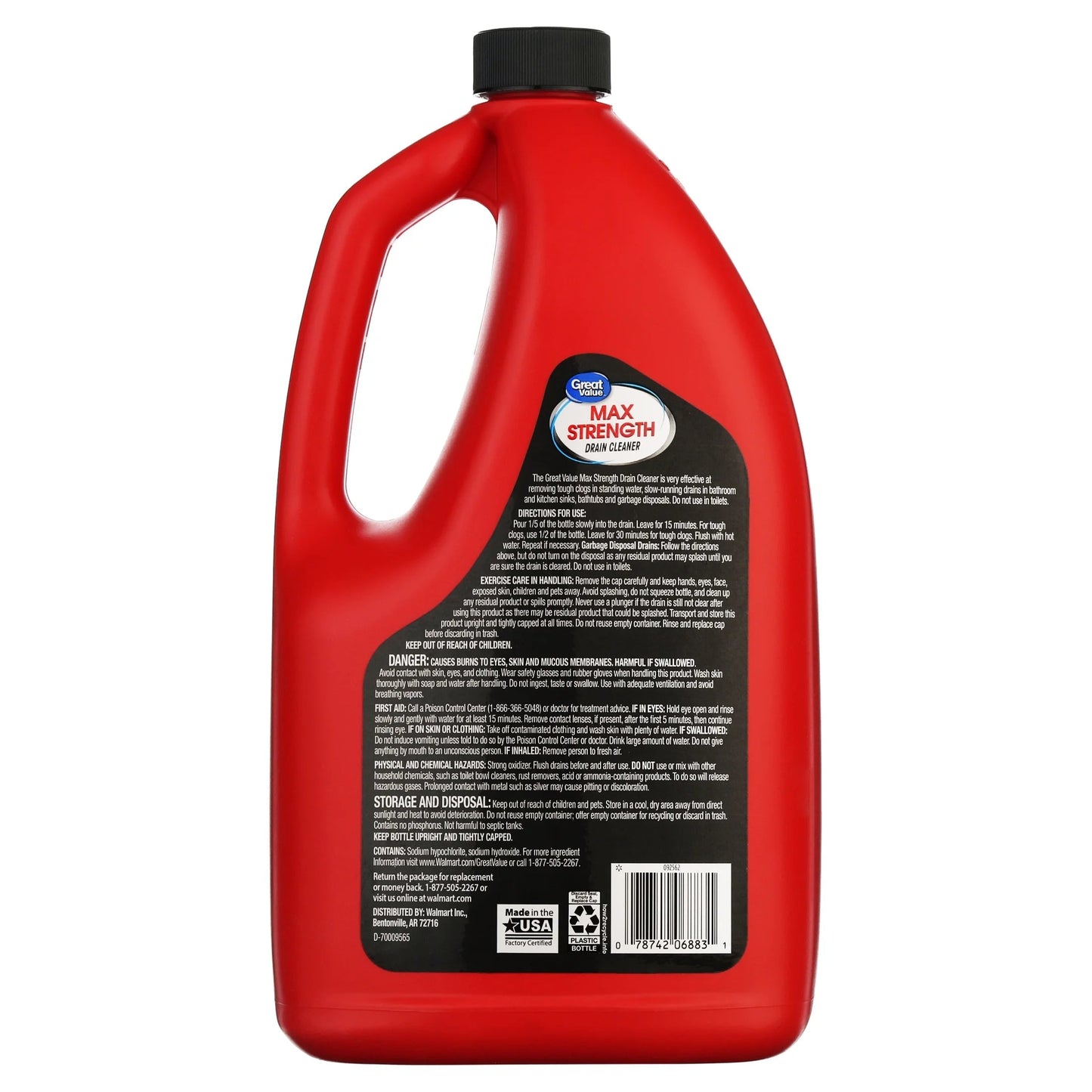 Great Value Drain Clog Remover, Unscented, 80 Fl Oz