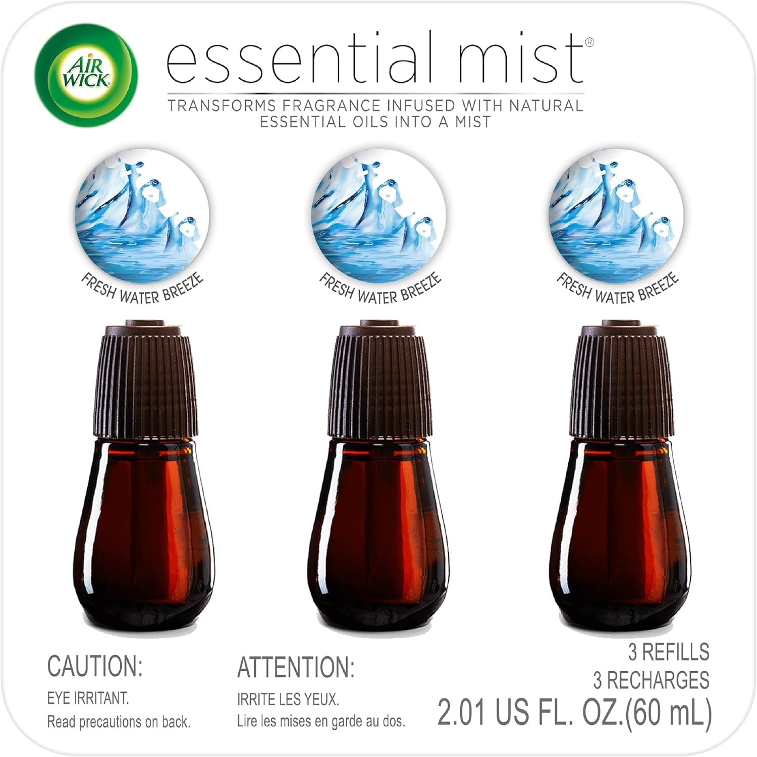 Air Wick Essential Mist Refills, Peony and Jasmine, Pack 6 X 20 Ml, Natural Essential Oils, Last up to 270 Days, Air Freshener