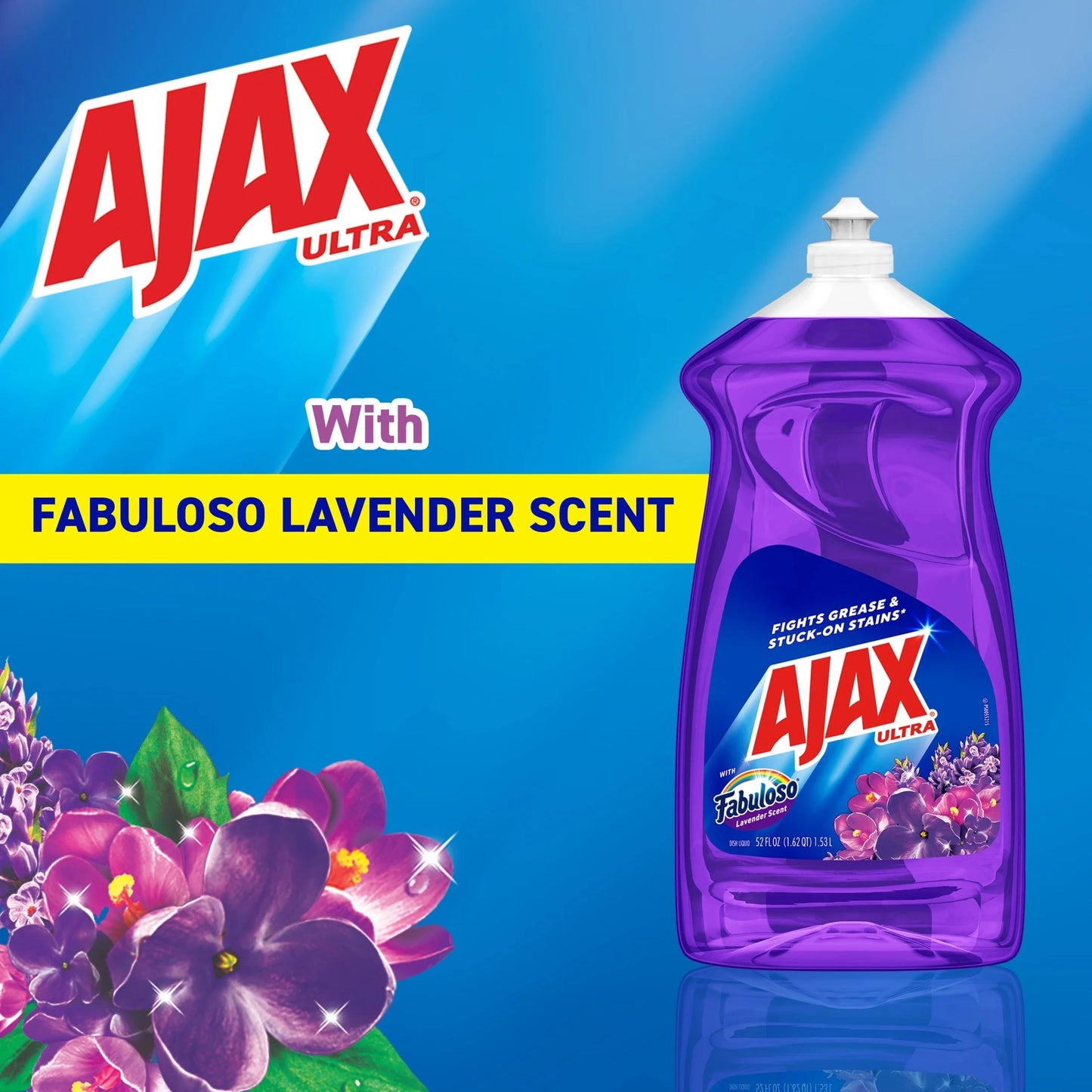 Ajax Ultra Liquid Dish Soap with Fabuloso, Lavender Scent, Deep Cleaning Action, 52 Fluid Ounce