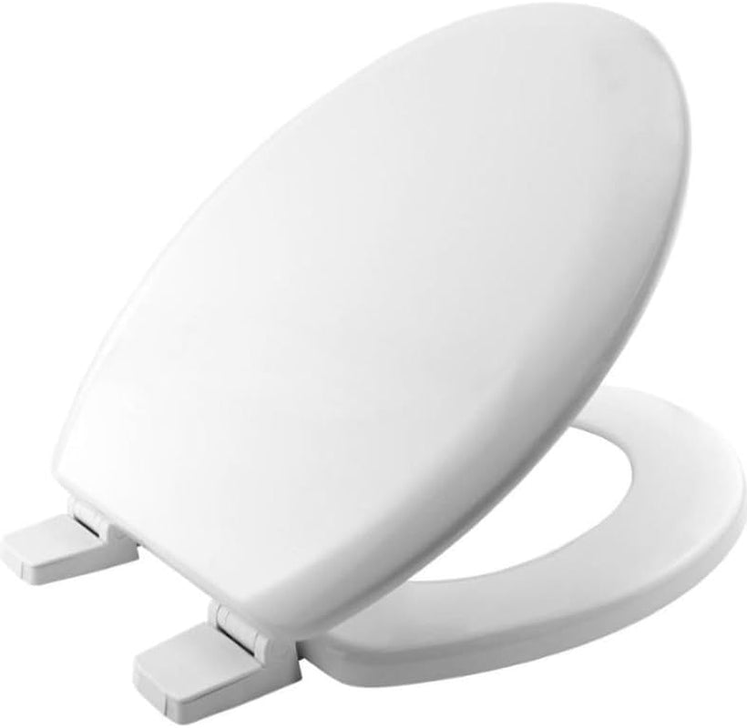 Marco Paul 18" Standard Traditional White Wooden MDF Toilet Seat Universal Adjustable to Fit Most Toilets Oval Seat with Hinges & Parts Bathroom En-Suite Office Home Indoor Replacement (White Groove)