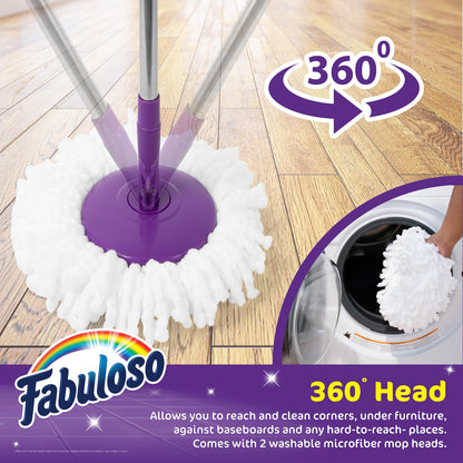 Fabuloso Spin Mop & Bucket with Hands-Free Wringing, Adjustable Mop Pole & Machine Washable Microfiber Head - Purple