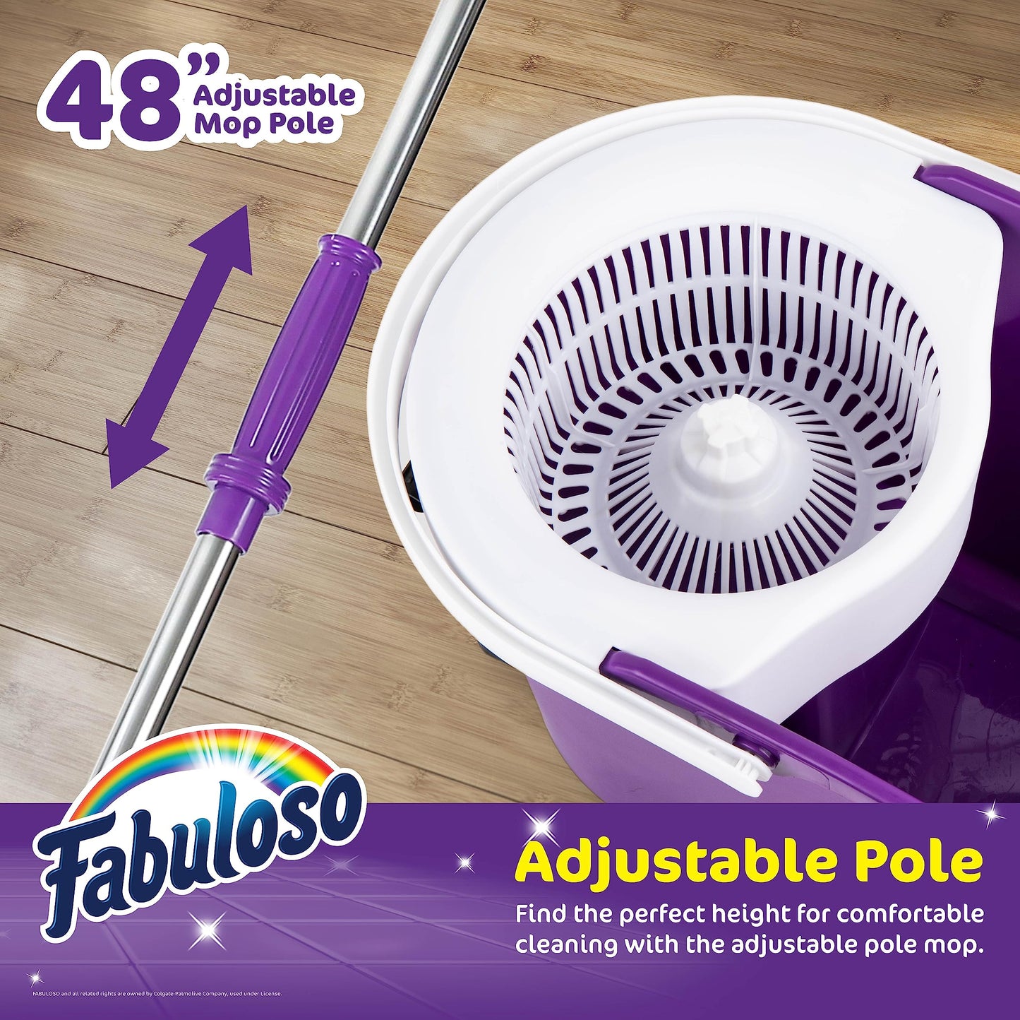 Fabuloso Spin Mop & Bucket with Hands-Free Wringing, Adjustable Mop Pole & Machine Washable Microfiber Head - Purple