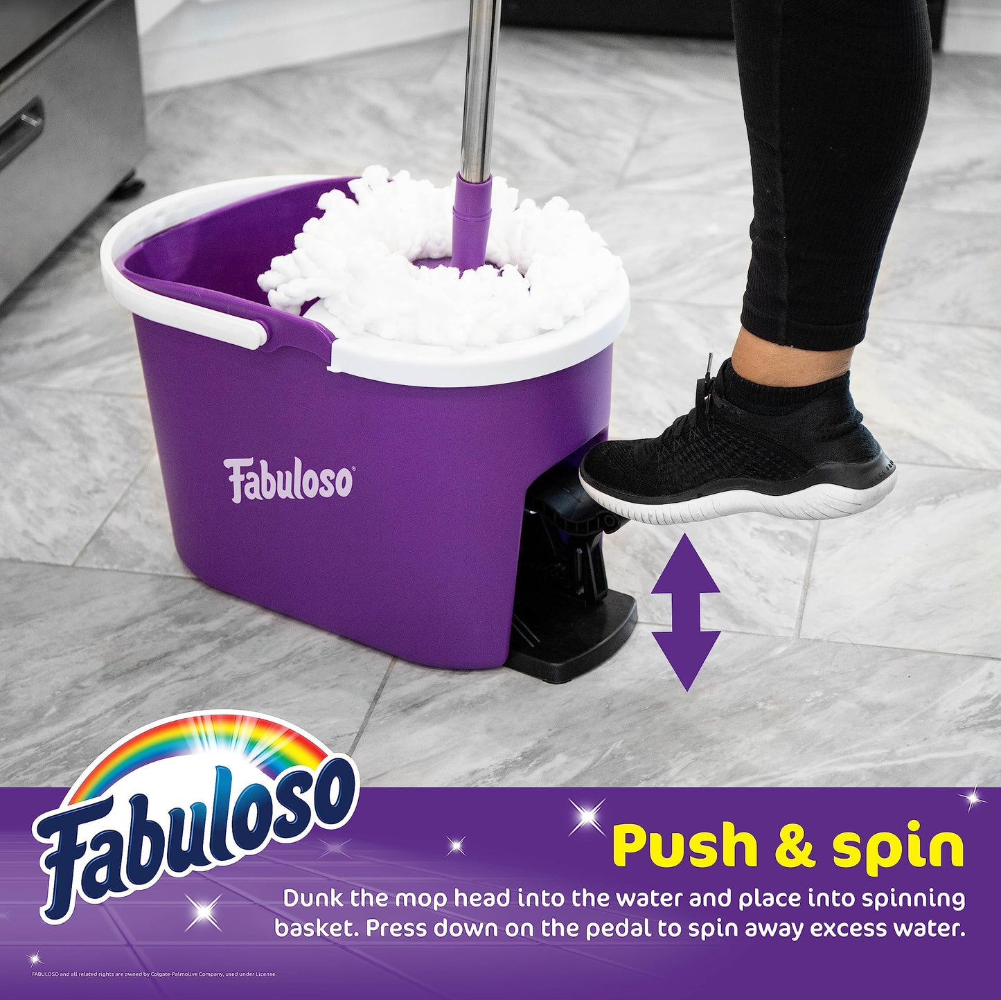 Fabuloso Spin Mop & Bucket with Hands-Free Wringing, Adjustable Mop Pole & Machine Washable Microfiber Head - Purple