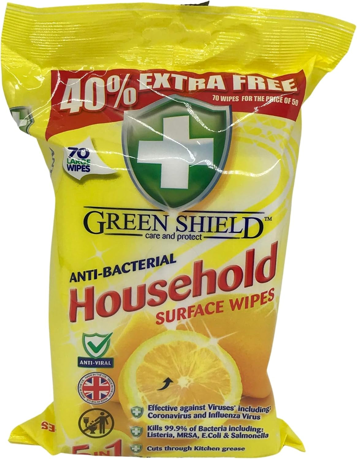 Greenshield Antibac Household Surface Wipes Box,70 Wipes Each 70 (Box of 12)