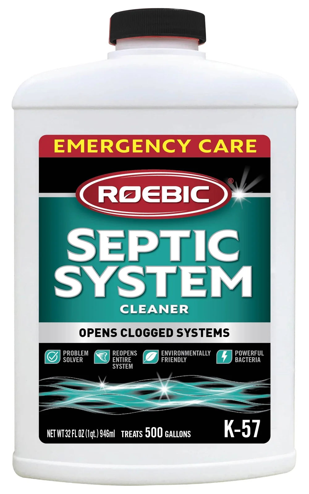 Roebic K-57-Q Septic System Cleaner, Removes Clogs, Environmentally Friendly Bacteria Enzymes Safe for Toilets, 32 Fl Oz