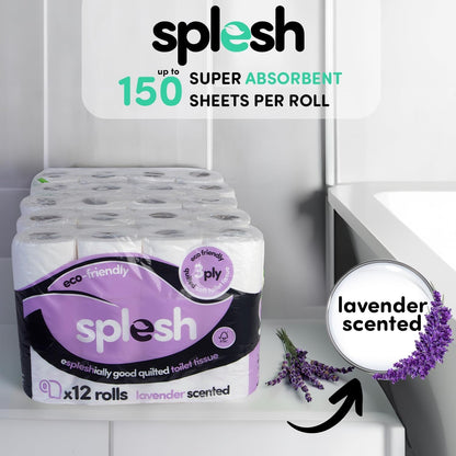 Splesh by Cusheen 3-Ply Toilet Roll-Lavender Fragrance 72 Pack Soft, Quilted Bulk Toilet Tissue & Loo Rolls- Eco-Friendly Sustainably Crafted in the UK