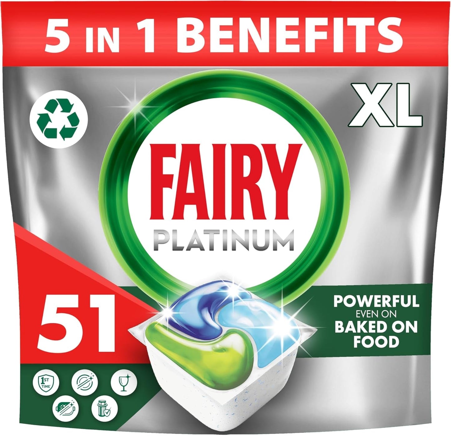 Fairy Platinum Lemon All-In-1 Dishwasher Tablets Bulk, Fairy Dishwasher Tablets Platinum, 51 Tablets