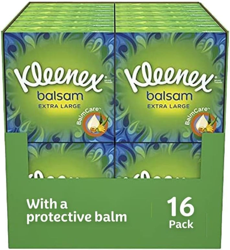 Kleenex Balsam Facial Tissues - Pack of 12 Tissue Boxes - Balm Tissues Protect and Soothe Your Nose When You'Ve Got a Cold - Balmcare with Aloe Vera, Vitamin E and Calendula