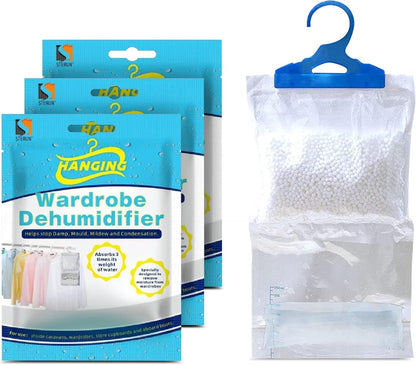 STERUN 12 Wardrobe Dehumidifier Hanging Bags with Leak Proof Storage Bag & Hanging Hook Ideal to Stop Mould, Mildew & Condensation for Wardrobe | Hanging Dehumidifier Bags | Damp Remover (Pack of 12)