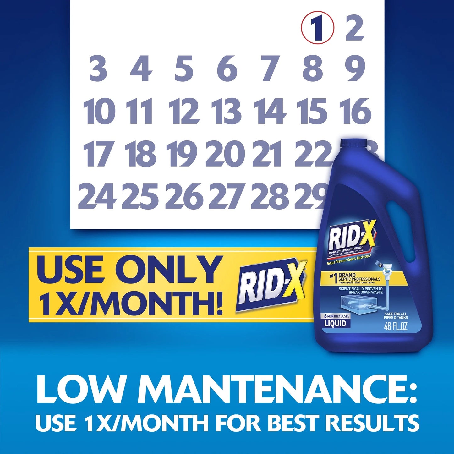 RID-X Septic 100% Biobased Tank Treatment, 3 Month Supply of Liquid, 24 Oz