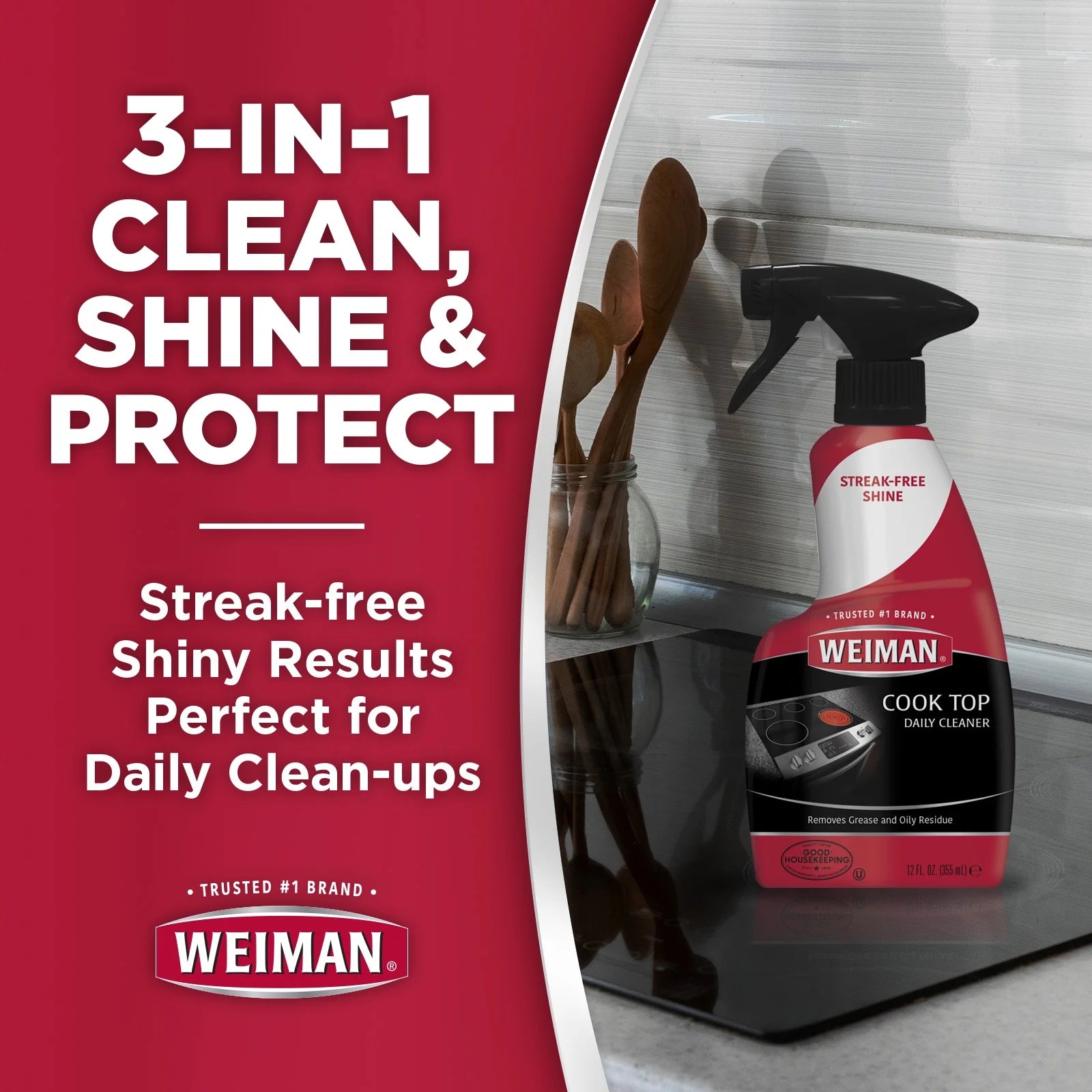 Weiman Ceramic & Glass Daily Cooktop Cleaner for Streak-Free Shine, 12 Oz