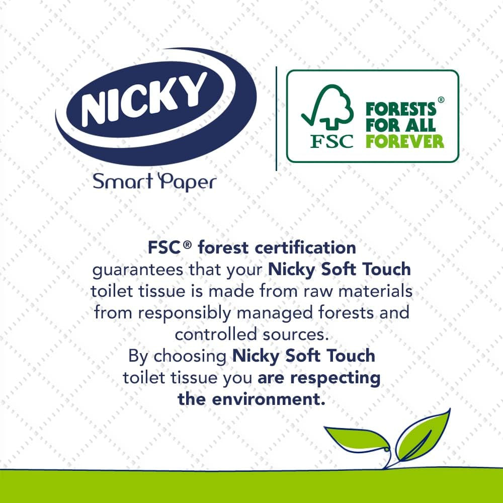 Nicky Soft Touch Toilet Tissue |Extra Value Pack – 32 Rolls of Extra Gentle White Toilet Paper |190 Sheets per Roll| 2-Ply | Soft Tissue | Modern Embossing |Easy Opening | 100% FSC Certified Paper