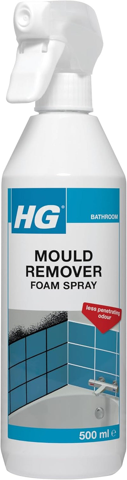 HG Mould Remover Foam Spray, Mould Spray & Mildew Cleaner, Removes Mould Stains from Walls, Tiles, Bathroom Seals & More - 500Ml