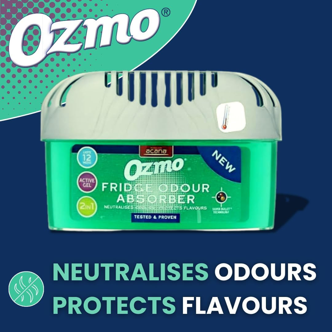 Ozmo 2 in Fridge Odour Absorber 200G | Lasts 12 Weeks | Neutralises Odours & Protects Flavours | Safe Temperature Indicator