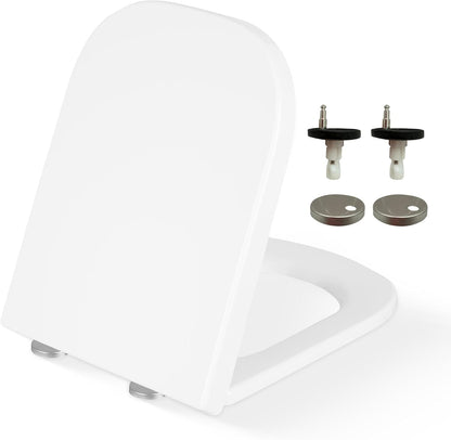 CUQOO Oval Toilet Seat Soft Close with Quick Release Hinges - Adjustable White Seat for Modern Bathrooms, Durable Anti-Slip Easy-To-Clean and Universal Fit Design for Standard O-Shape Toilets