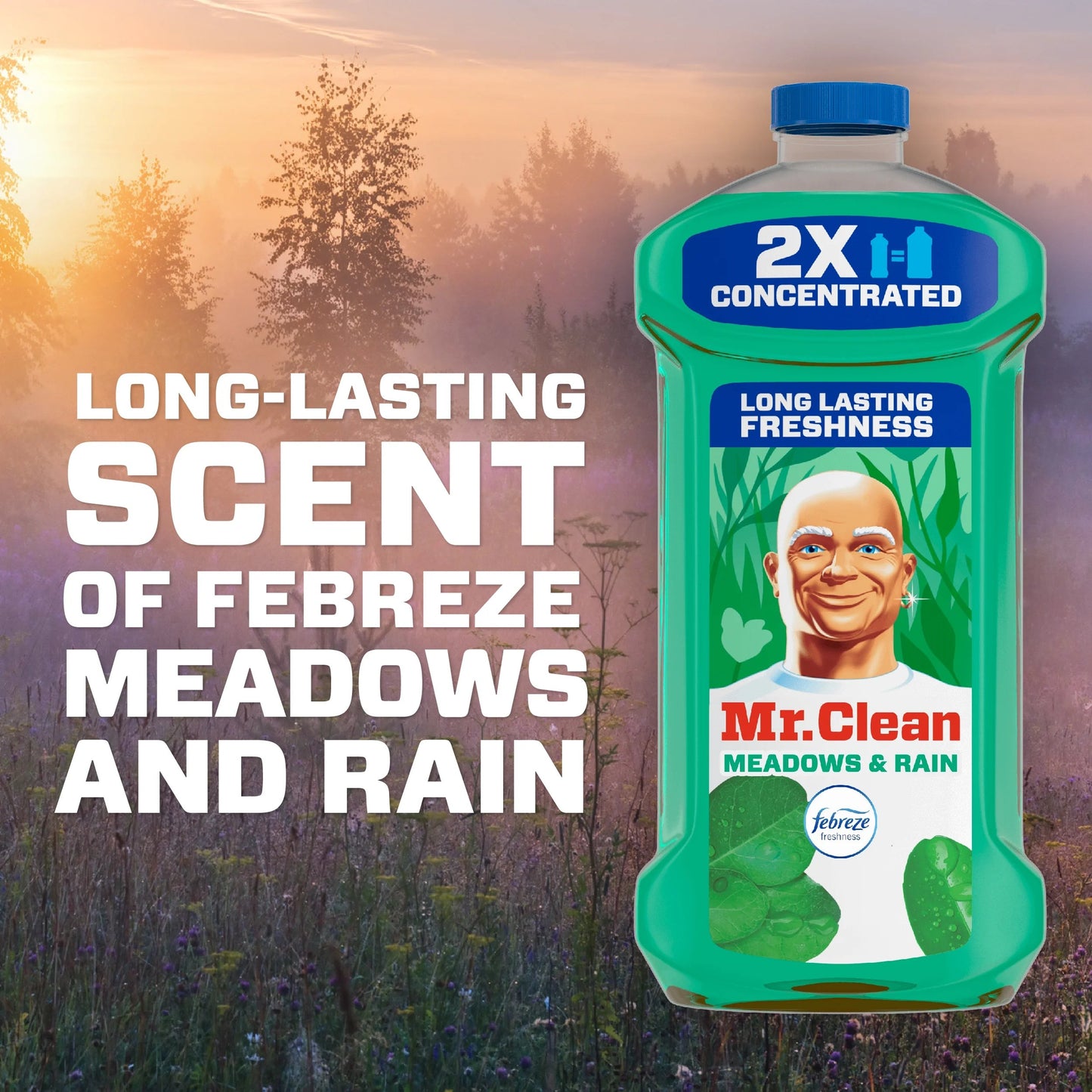 Mr. Clean 2X Concentrated Multi Surface Cleaner with Febreze Meadows & Rain Scent, 23FO