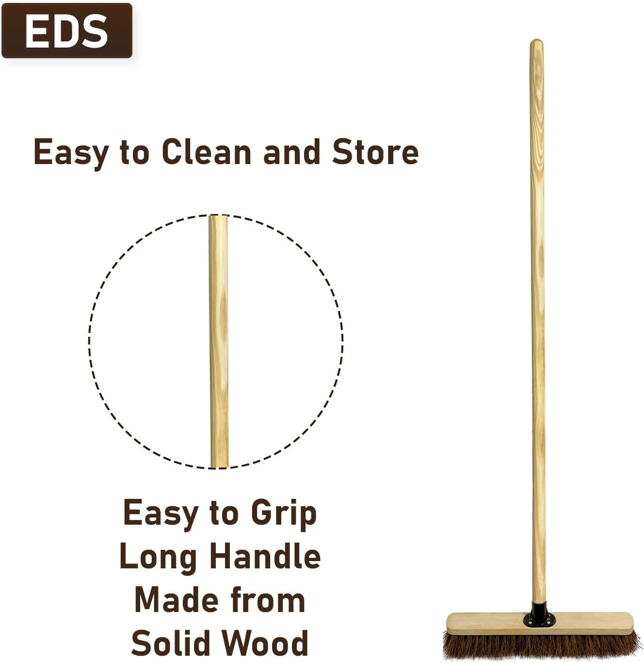 18” Stiff Broom Outdoor Heavy Duty with Wooden Handle Natural Bassine Hard Bristle Yard Brush Factory Warehouse Floors Commercial and Industrial Broom Strong Wooden Brush (Pack of 1)